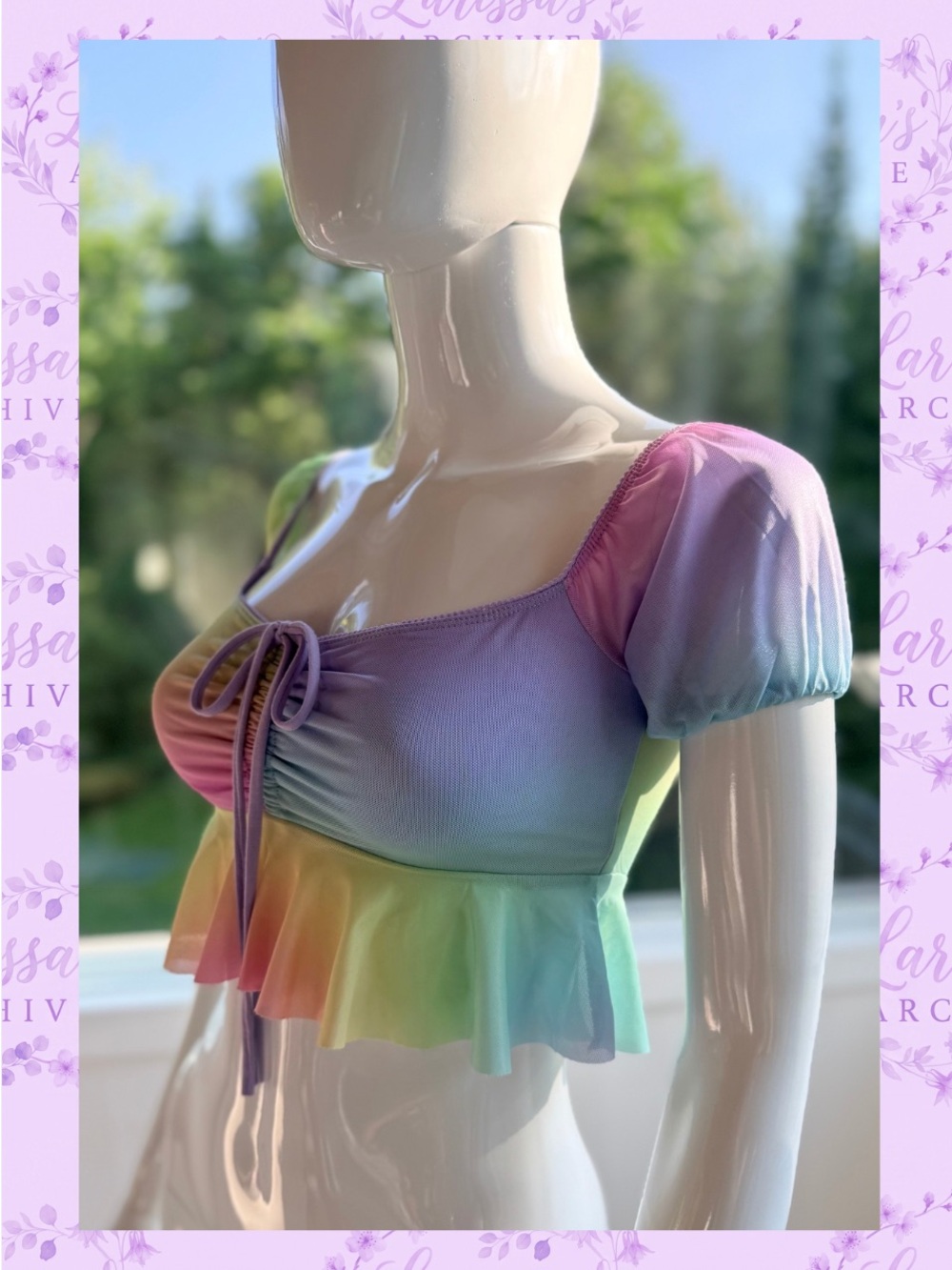 Sugar Thrillz by Dolls Kill Sweet Nectar Pastel Rainbow Mesh Crop Top | Size XS